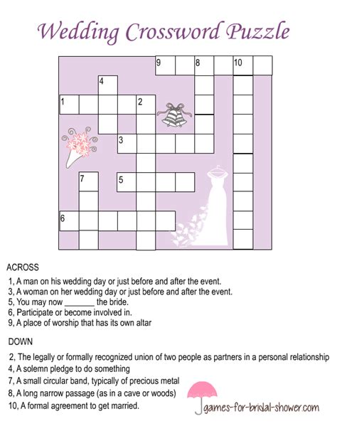 Printable Wedding Crossword Puzzle